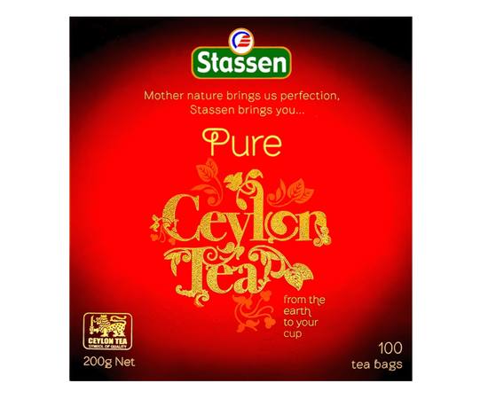 Stassen Pure Ceylon Tea Verpackung mit 100 Gastro-Teebeuteln